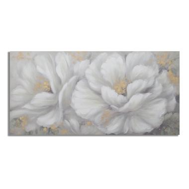 Quadro Dipinto Su Tela White/Gold Flower cm.140x3,7x70