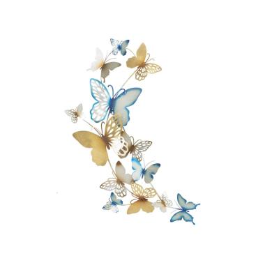 Quadro Pannello Da Muro Butterflies Oro/Celeste C cm.59,5x4x111,5