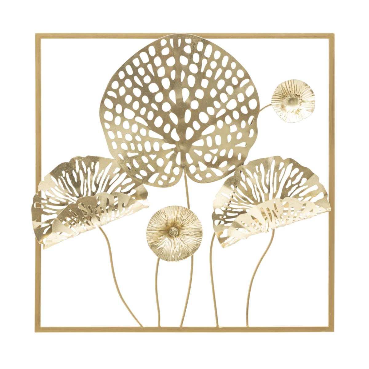 Quadro Pannello In Ferro Gold Flowers cm.50x5x50