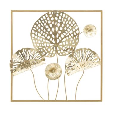 Quadro Pannello In Ferro Gold Flowers cm.50x5x50