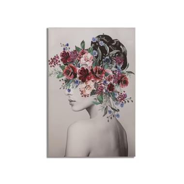 Quadro Stampa Dipinta Lady Flower mod.B cm.80x2,8x120