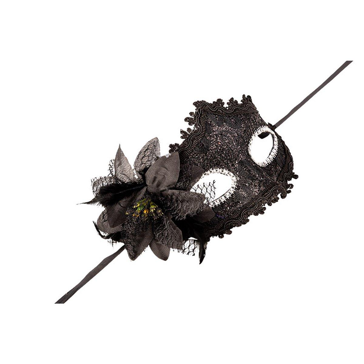 Maschera Viso PVC Damascata Nera con Fiore |Carnival Toys