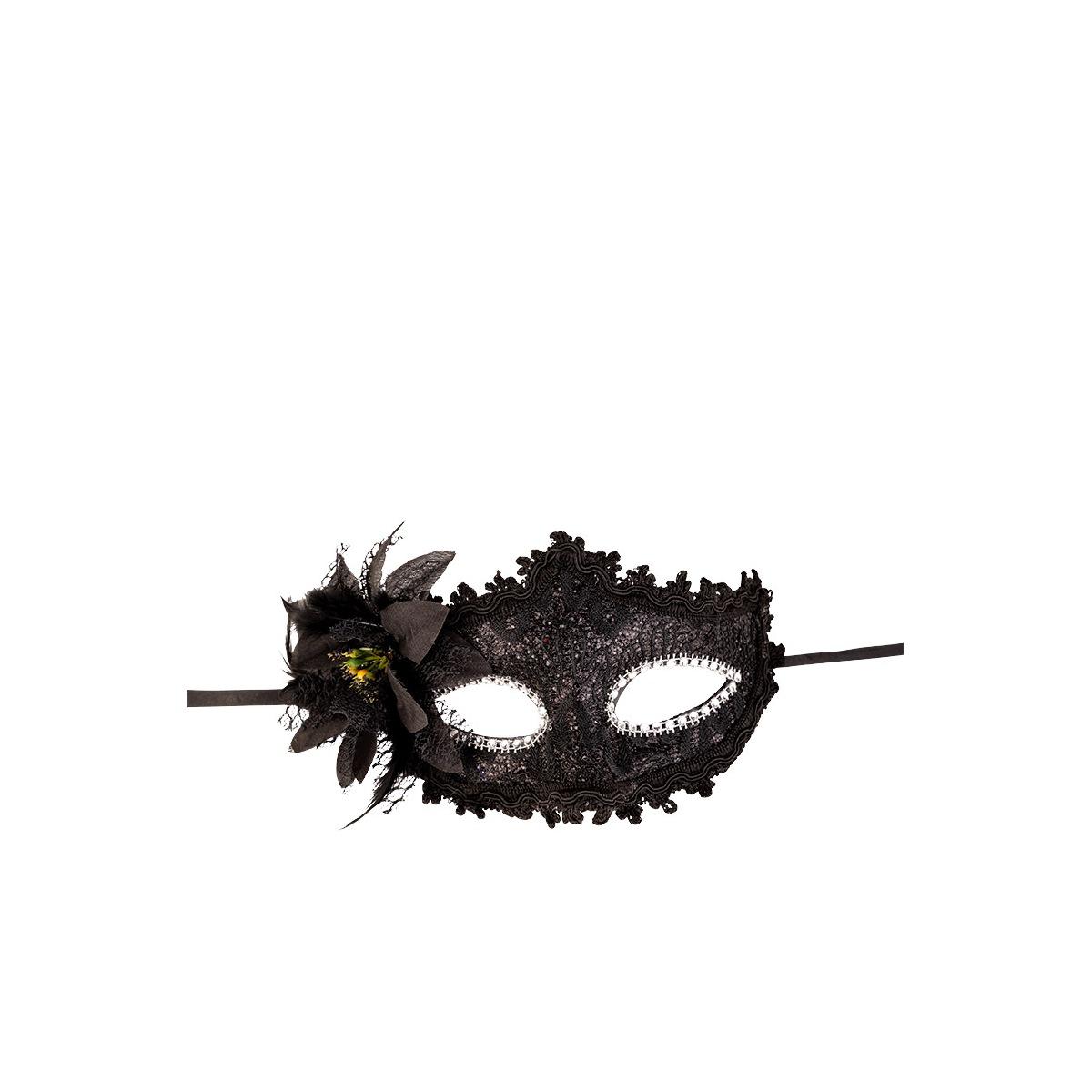 Maschera Viso PVC Damascata Nera con Fiore |Carnival Toys
