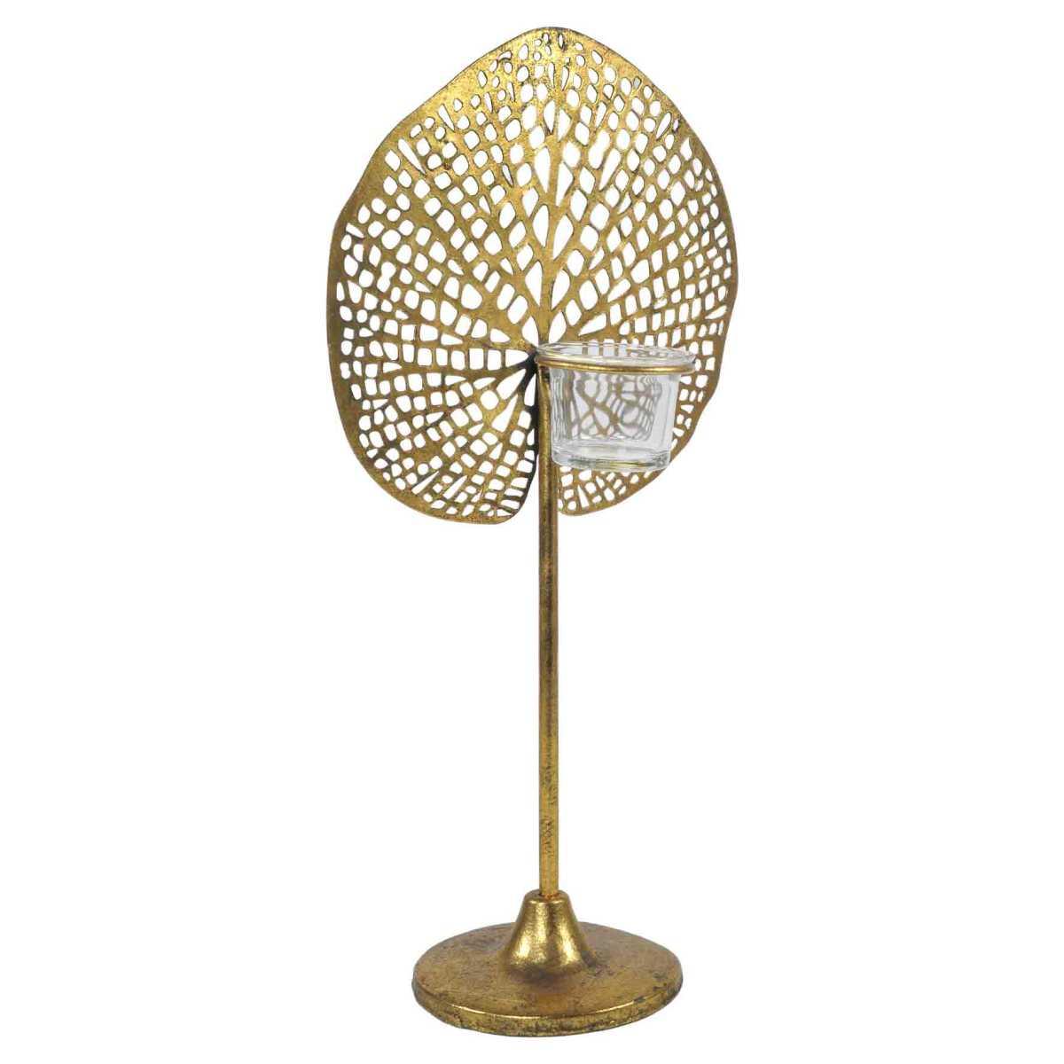 Portacandela Metallo Foglia Oro cm.21x40 |Innova
