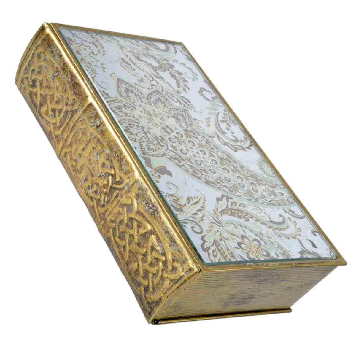 Scatola Libro Porta Oggetti Legno Jaquard con Specchio cm.30