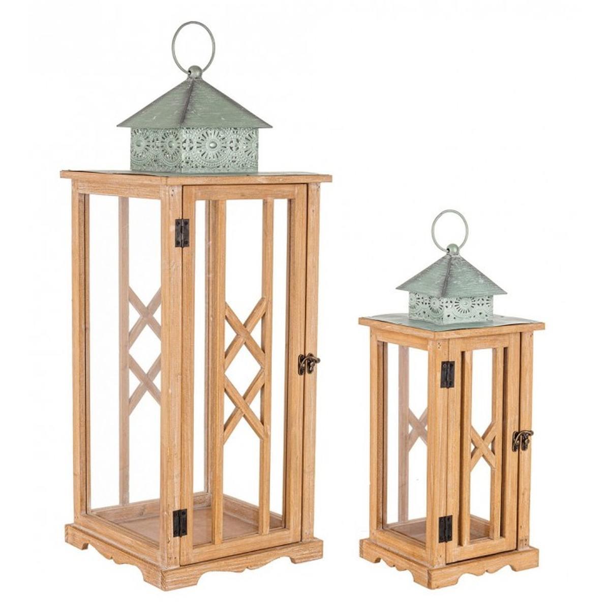 Lanterna Set pz.2 Sybil Rettangola Nat-Verde Acqua | Bizzotto