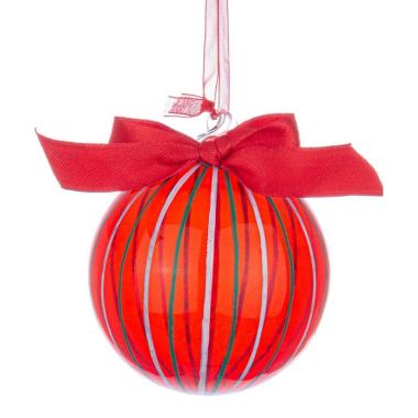 Pallina Natale Vetro cm.Ã˜8 Rossa Righe Bianche/Verdi |Bizzotto