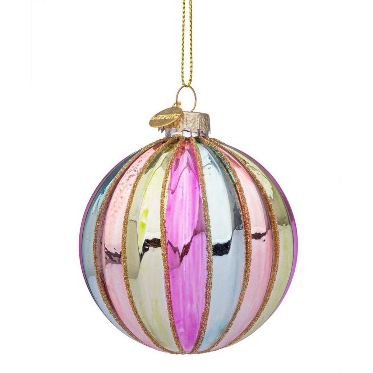 Pallina Natale Vetro cm.8 Righe Multicolor |Bizzotto