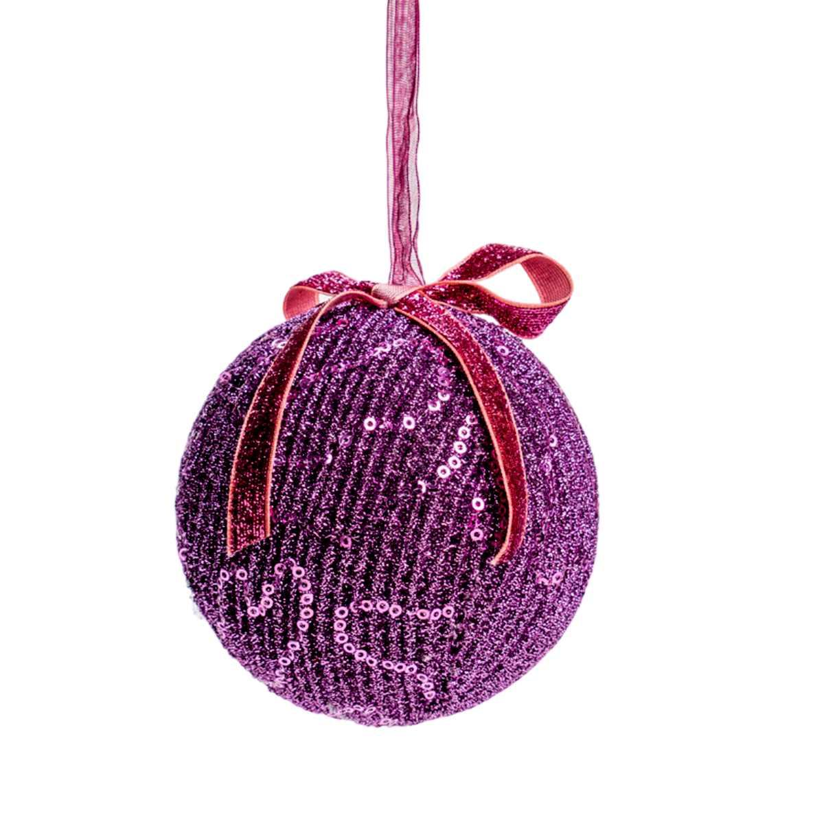 Pallina Natale cm.Ã˜10 Velluto Rosa con Fiocco e Glitter Set pz.4 |Silani