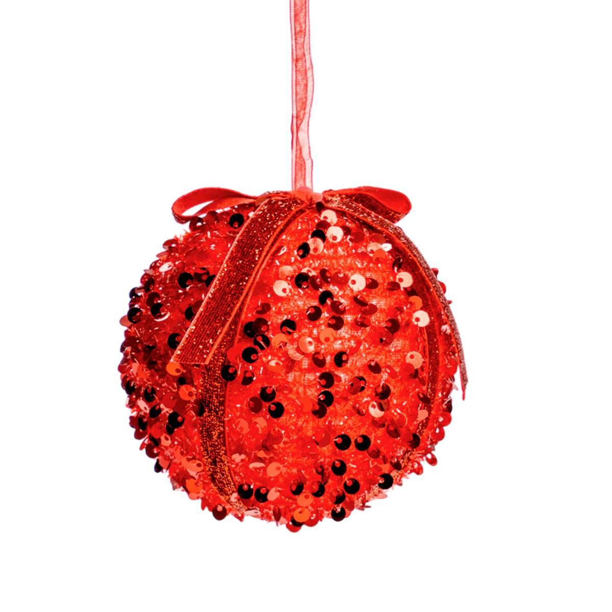 Pallina Natale cm.Ã˜8 Rosse con Fiocco e Paillettes Set pz.6 |Silani