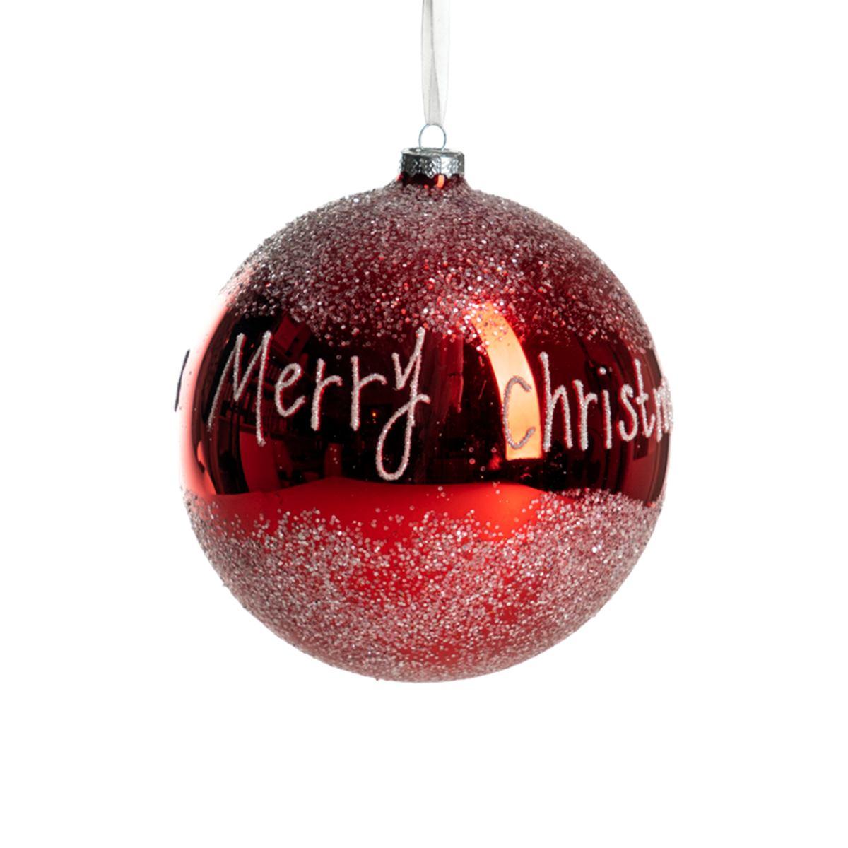 Pallina Natale Vetro cm.Ã˜15 Rossa con Scritta Merry Christmas |Silani