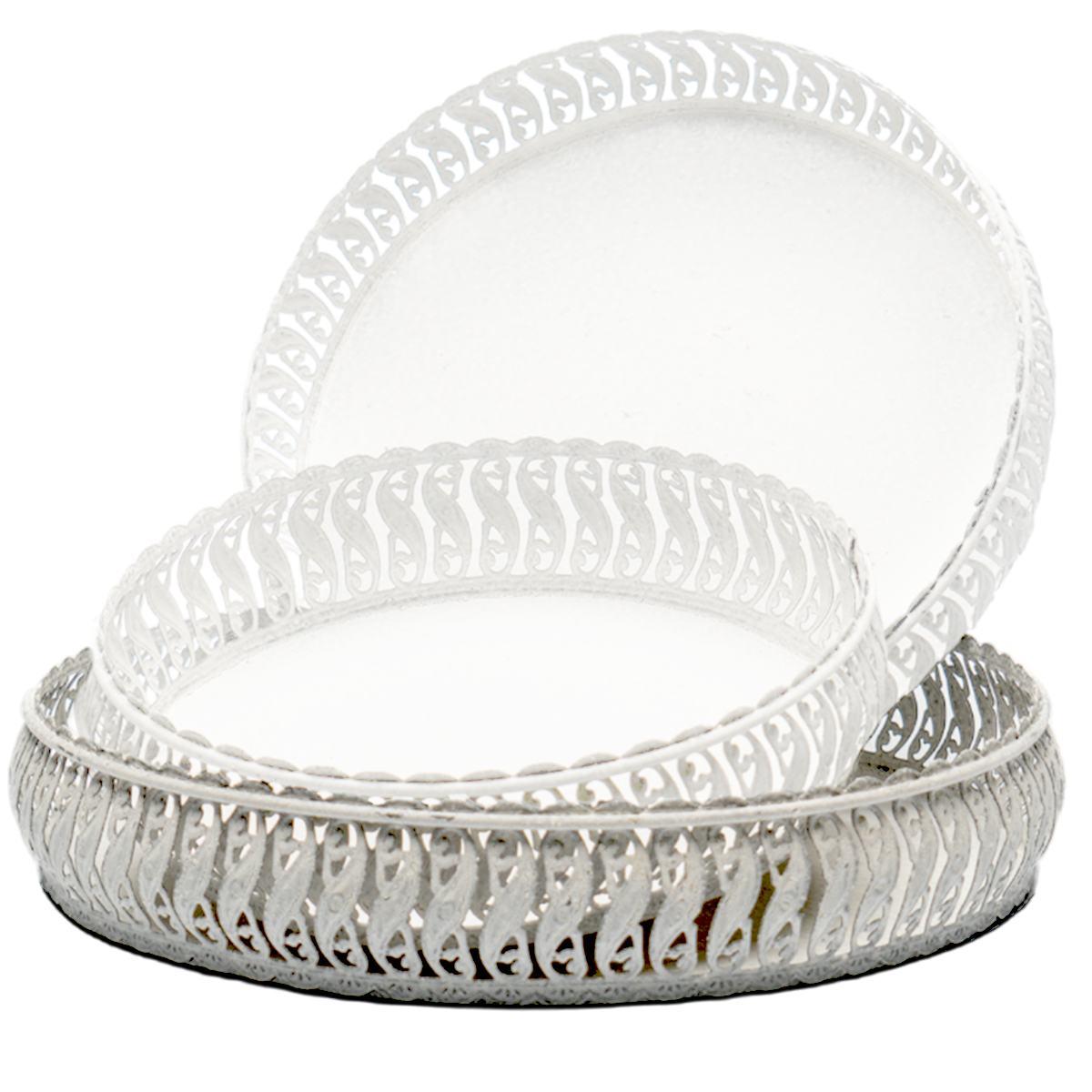 Vassoio Metallo Bianco RetrÃ² cm.Ã˜34x7 |Silani