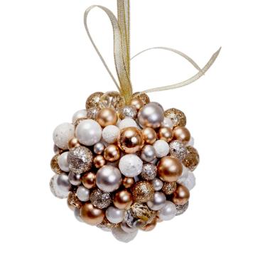 Pallina Natale cm.cm.Ø9 Mini Ball Perle Oro/Bianche