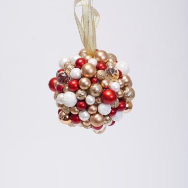 Pallina Natale cm.cm.Ø9 Mini Ball Perle Rosso/Oro