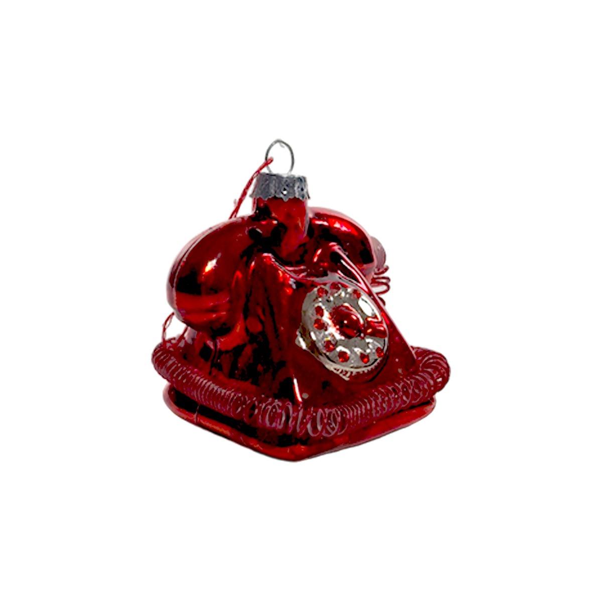 Pallina Natale Vetro cm.7x6,7 Telefono Rosso |Vacchetti