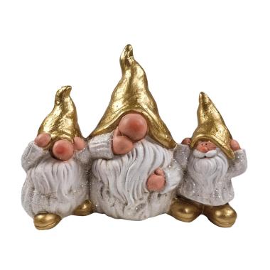 Gnomo Trio Ceramica con Cappello Oro cm.28x13x22,5