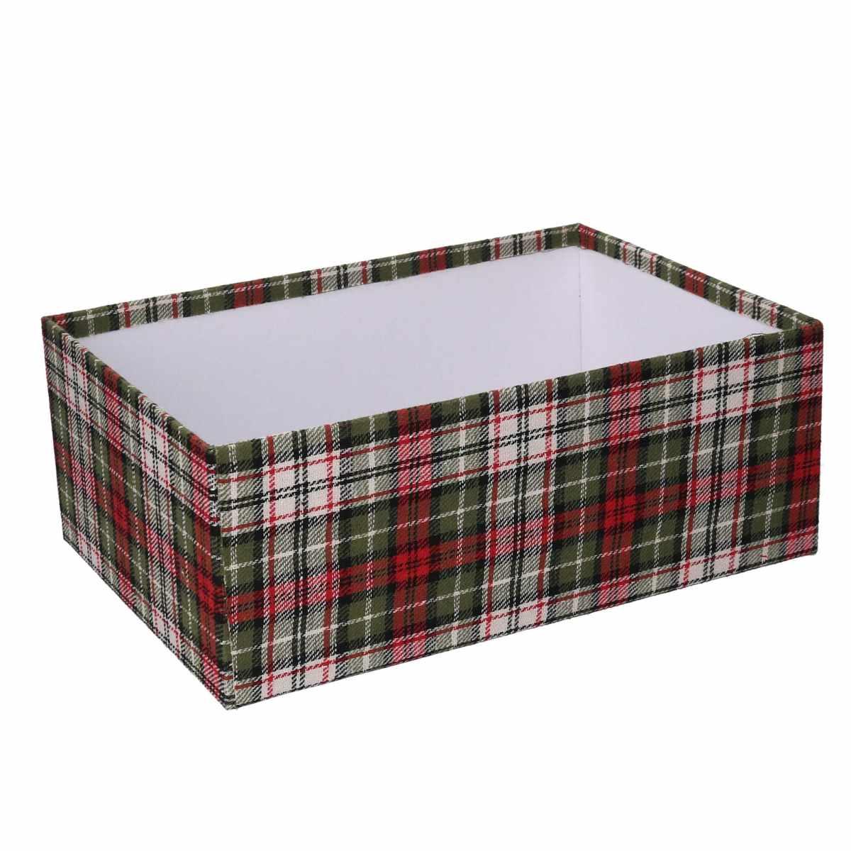 Scatola Natale Cartone Tartan Verde Rossa cm.43x34xh24,5 |Vacchetti