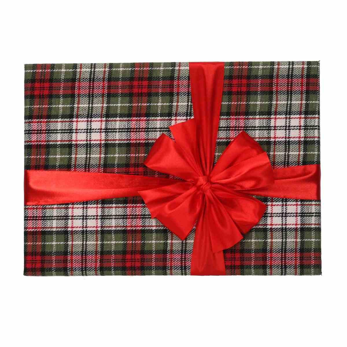 Scatola Natale Cartone Tartan Verde Rossa cm.33x23,5xh12,5 |Vacchetti