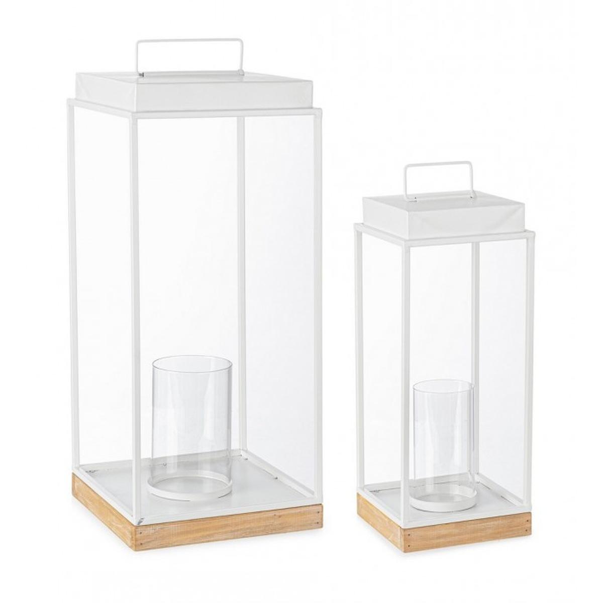 Lanterna Set pz.2 Cayley Rettangolare Bianco-Natural | Bizzotto