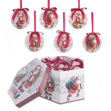 Pallina Natale cm.Ã˜7,5 Joyful con Babbo Natale Set pz.14 |Bizzotto