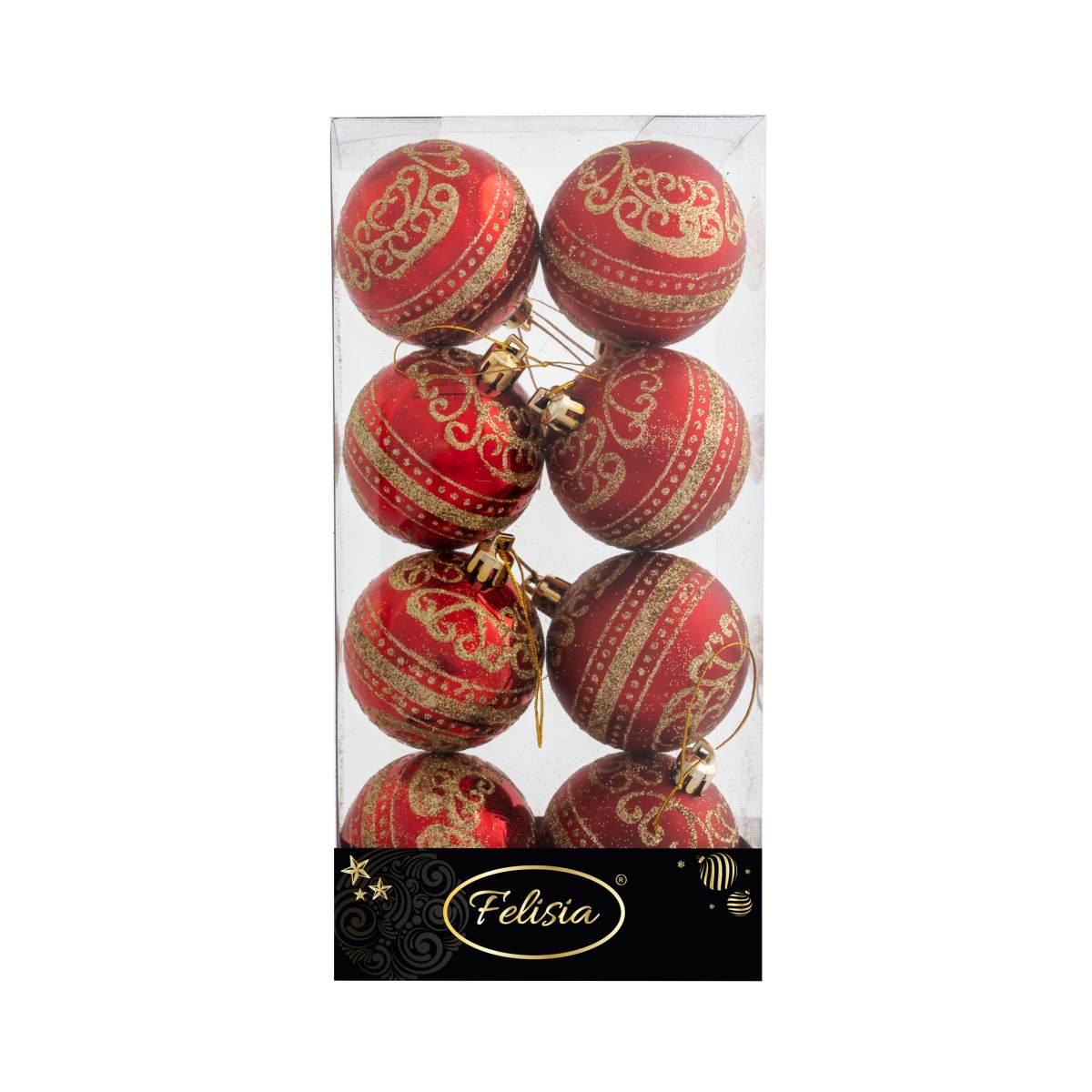Pallina Natale cm.Ã˜6 Rosse con Decoro Oro Set pz.8 |Cometa Collections