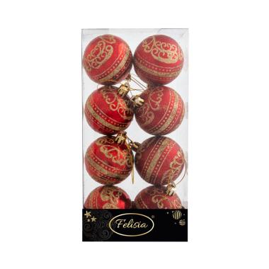 Pallina Natale cm.Ã˜6 Rosse con Decoro Oro Set pz.8 |Cometa Collections