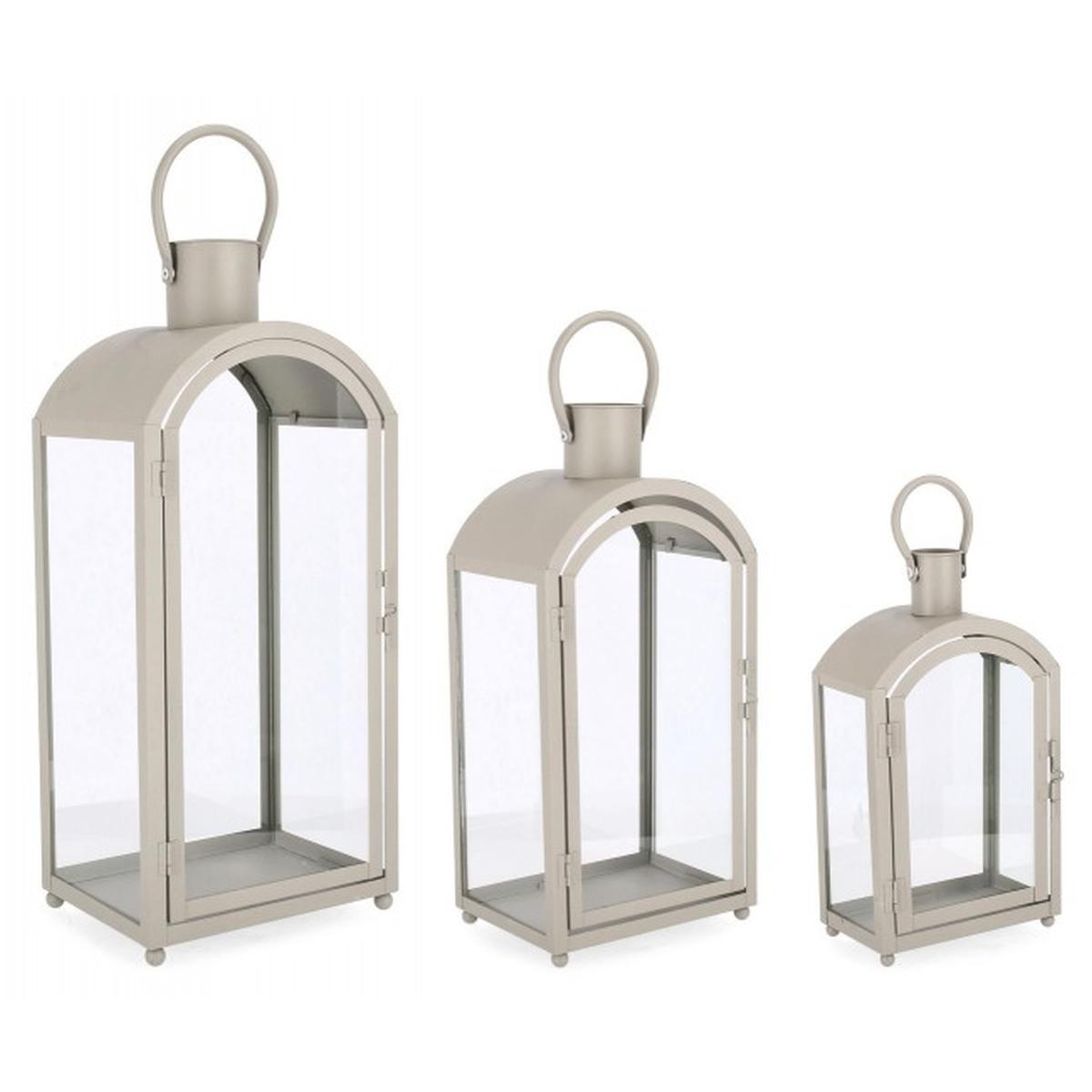 Lanterna Set pz.3 Jillian Rettangolare Grigio | Bizzotto