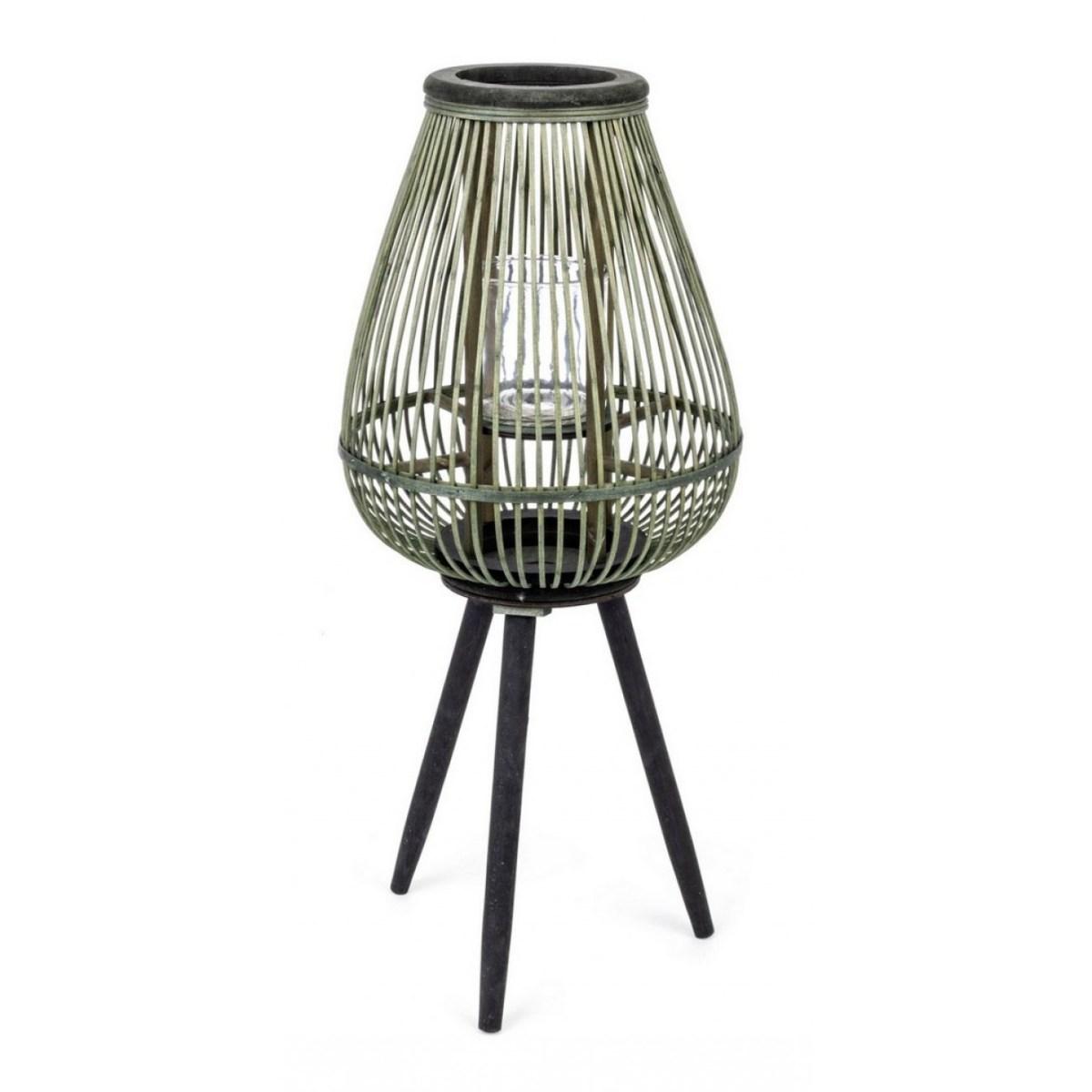 Lanterna Treppiede Bamboo Ver-Nero cm.H61.5 | Bizzotto