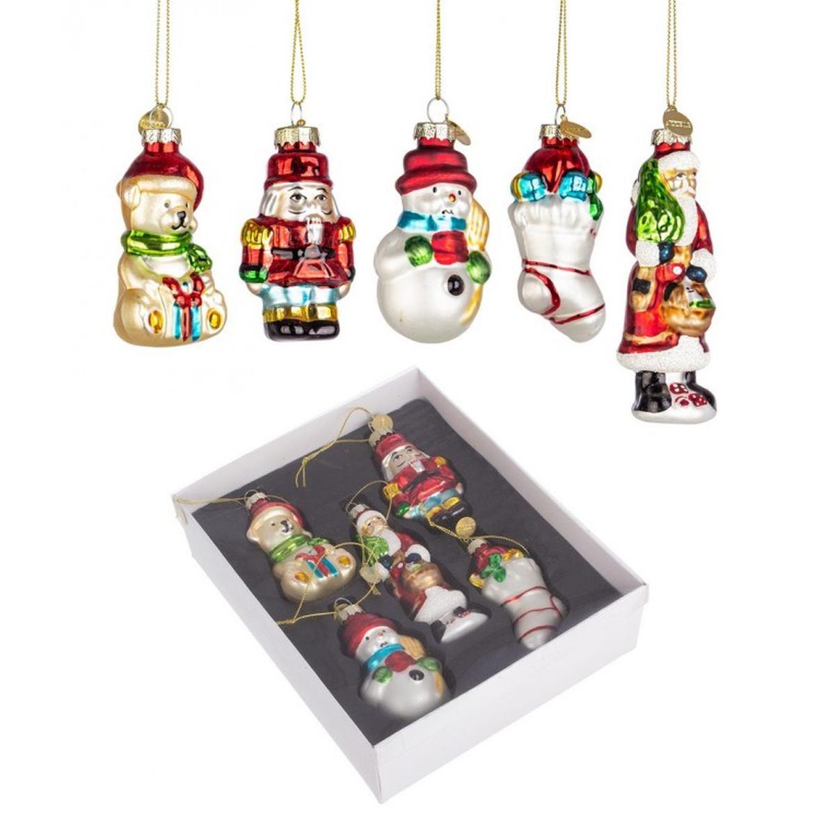 Palline Natale Vetro cm.10 Soggetti Assortiti Set pz.5 |Bizzotto