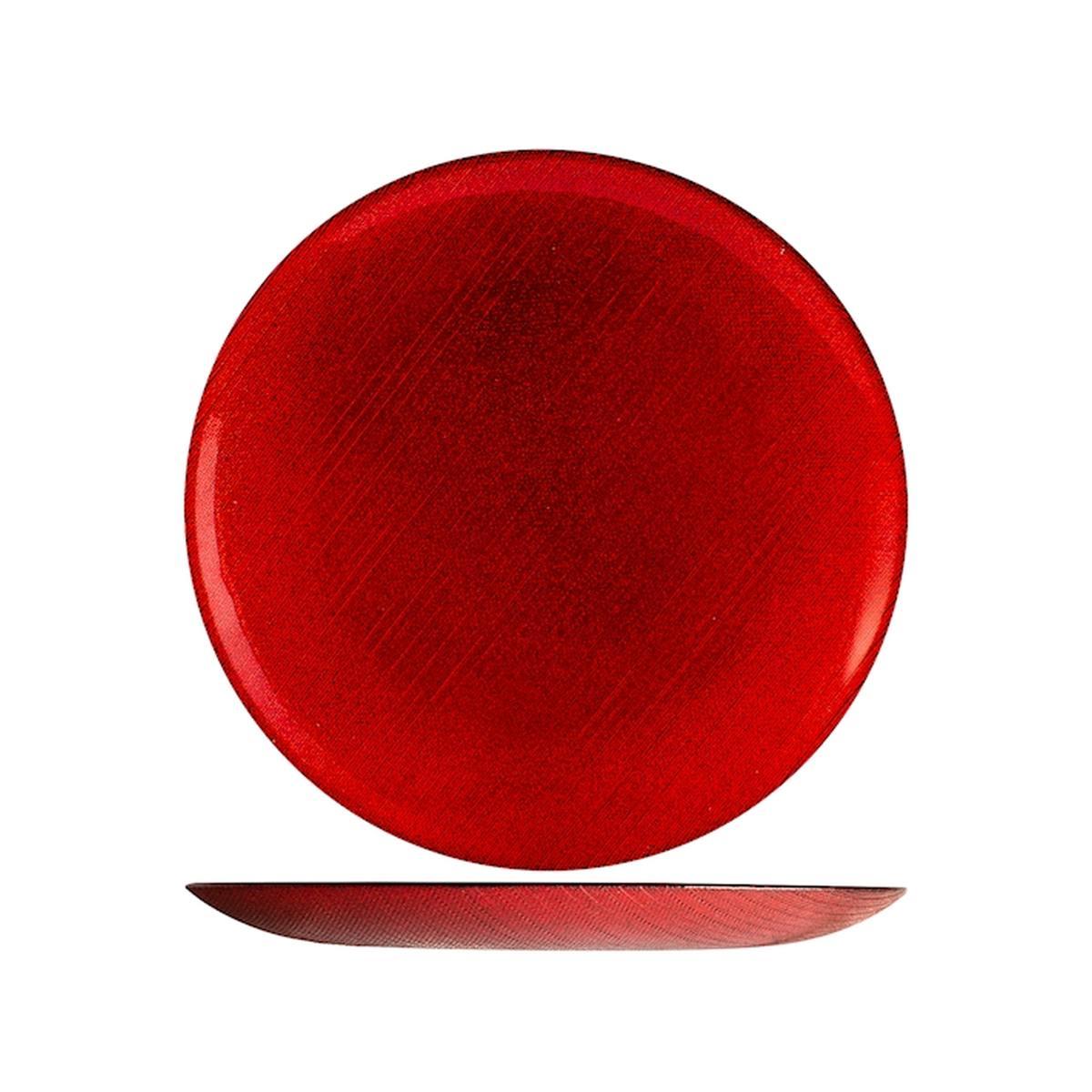 Piatto Vetro Charme Rosso con Glitter cm.Ø28