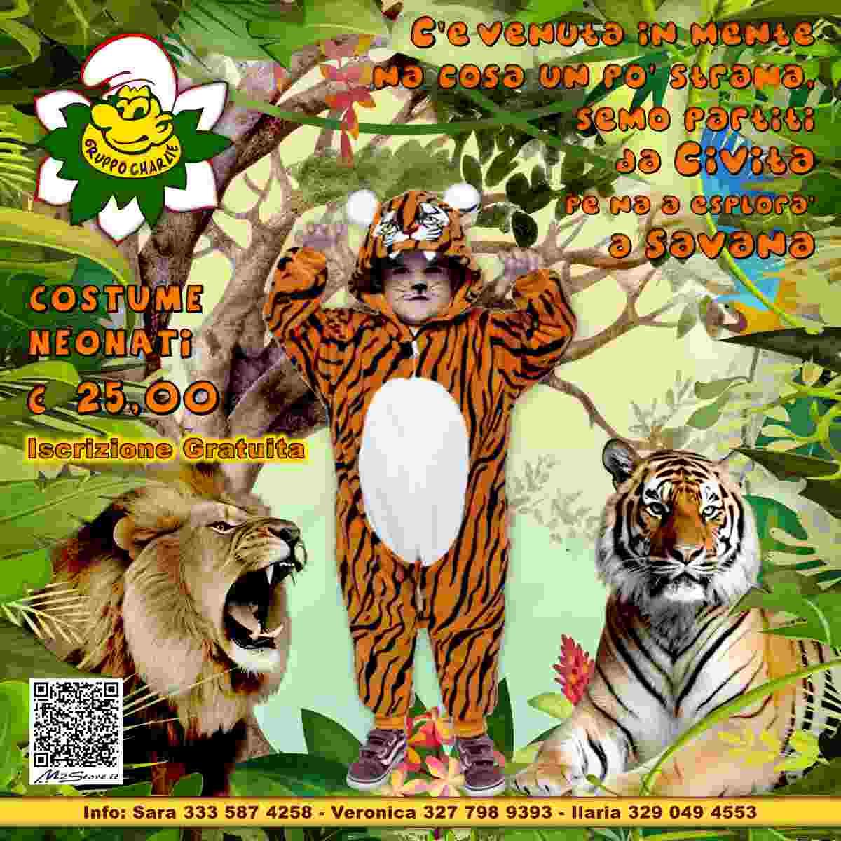 Iscrizione Gruppo Charlie + Costume Safari Bambini Tigre da 3 a 6 anni -  Carnevale 2024