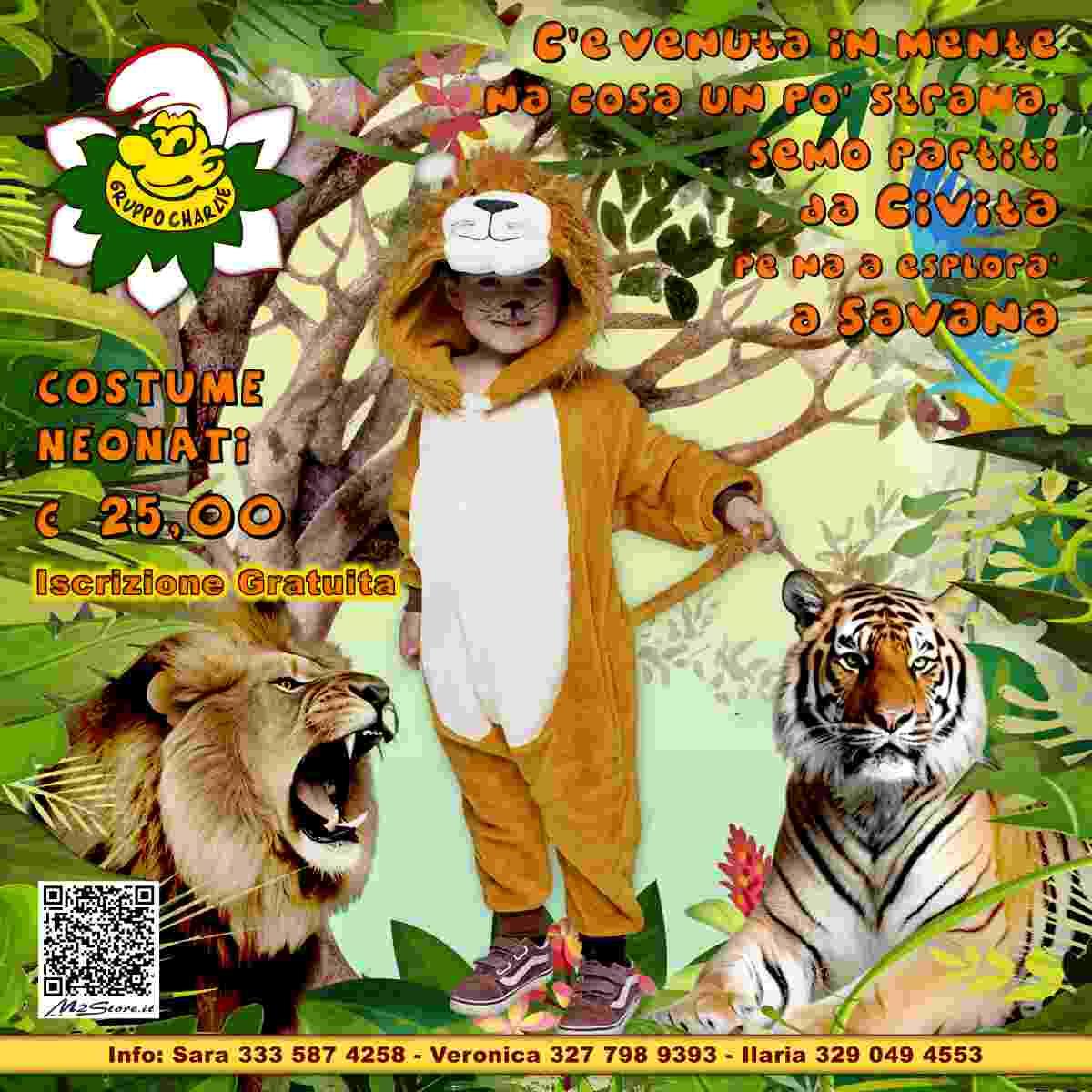 Iscrizione Gruppo Charlie + Costume Safari Bambini Leone da 3 a 6 anni -  Carnevale 2024