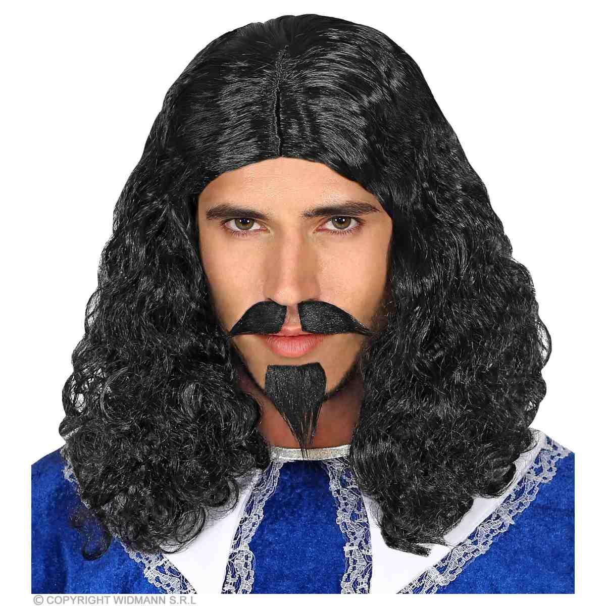 Parrucca Moschettiere Nera con Pizzetto e Baffi |Widmann
