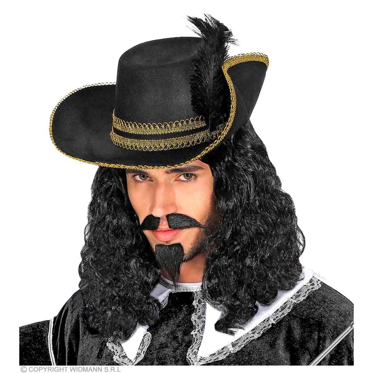 Parrucca Moschettiere Nera con Pizzetto e Baffi |Widmann