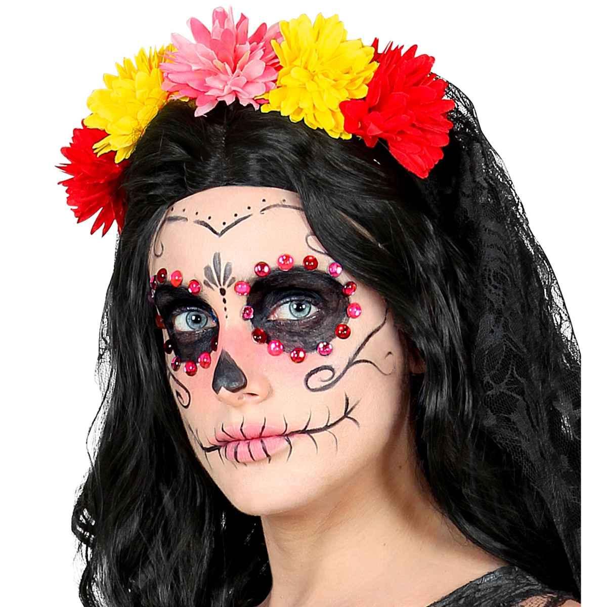 Trucco Decorazioni Adesive Viso Gemme Rosso Rosa pz.40 |Widmann