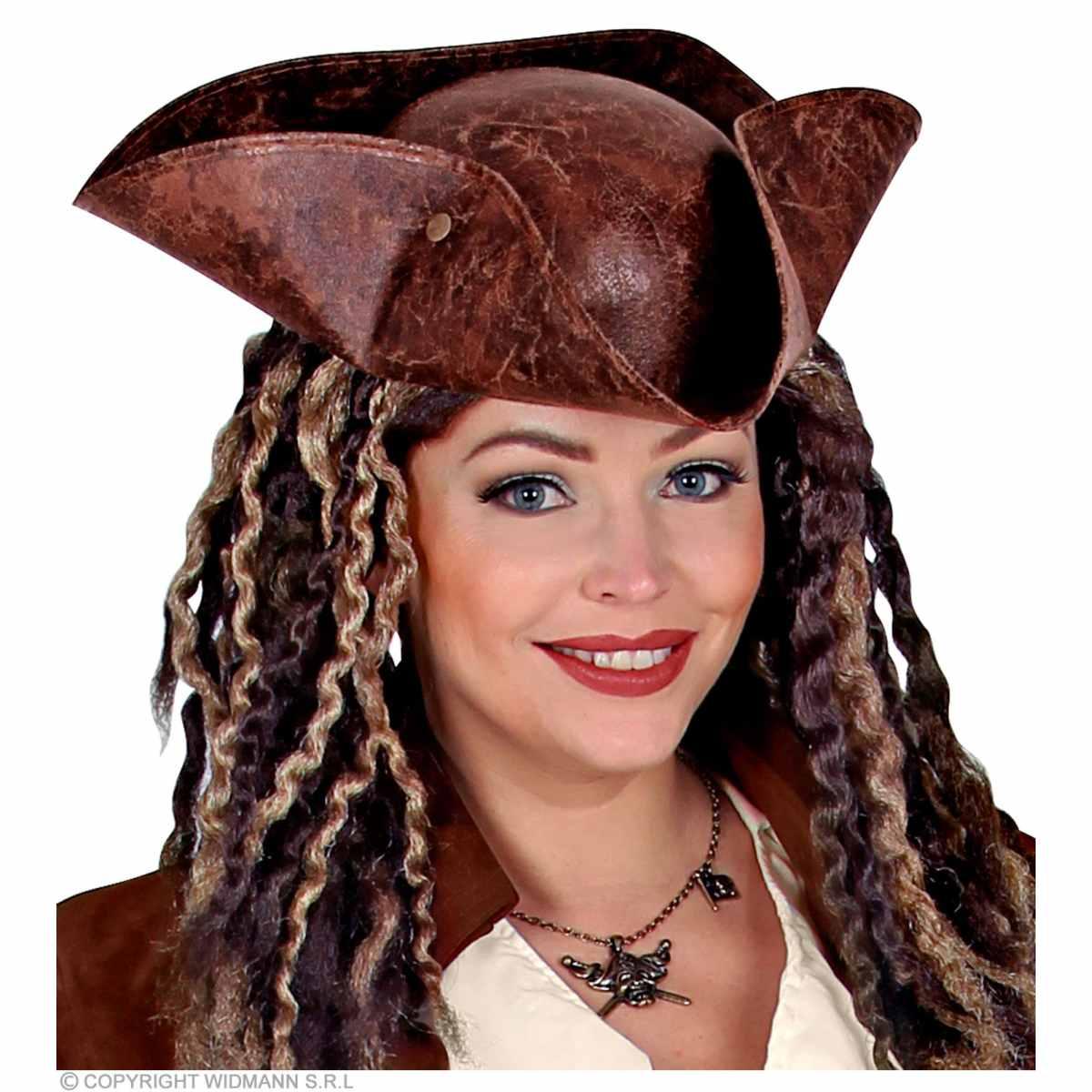 Cappello Tricorno Pirata Similpelle Marrone |Widmann