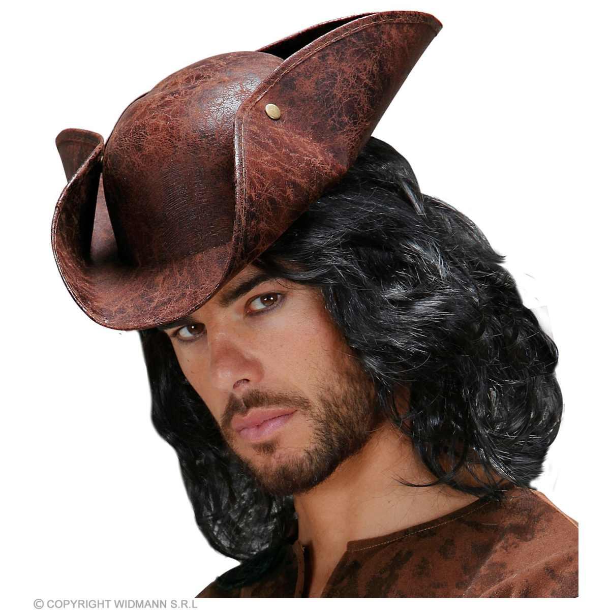 Cappello Tricorno Pirata Similpelle Marrone |Widmann