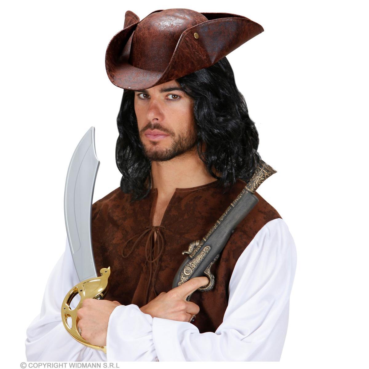 Cappello Tricorno Pirata Similpelle Marrone |Widmann
