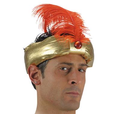 Cappello Principe Indiano Tessuto Oro con Piuma
