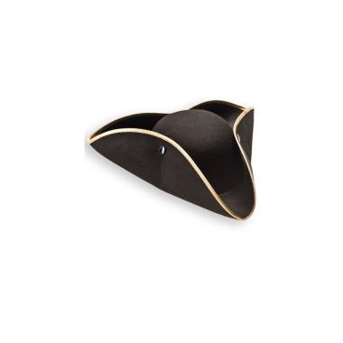 Cappello Tricorno Nero con Bordo Oro Feltro |Carnival Toys