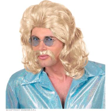 Parrucca Anni 70' Bionda Lunga e Mossa con Baffi |Widmann
