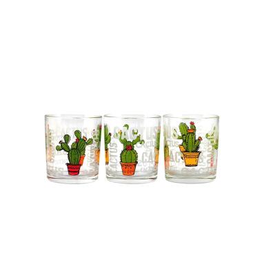 Bicchiere Vetro Acqua con Cactus ml.225 Set 3 Pezzi
