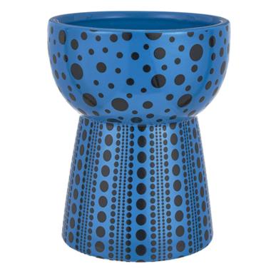 Vaso Ceramica Blu con Pois Neri cm.Ø16x19