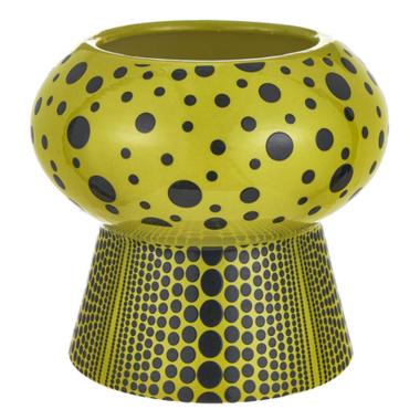Vaso Ceramica Verde con Pois Neri cm.Ø16x14