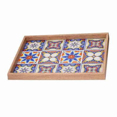 Vassoio Legno Rettangolare Blu con Bordo Naturale cm.42 x27xh3,5 | Vacchetti