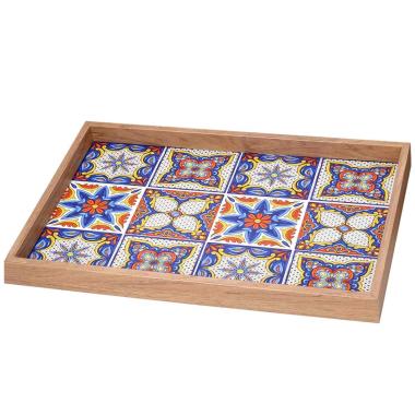 Vassoio Legno Rettangolare Blu con Bordo Naturale cm.45x30xh4 | Vacchetti