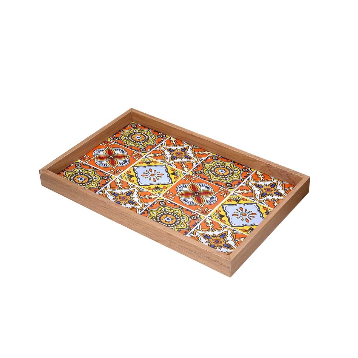 Vassoio Legno Rettangolare Arancione con Bordo Naturale cm.39x24xh3 | Vacchetti