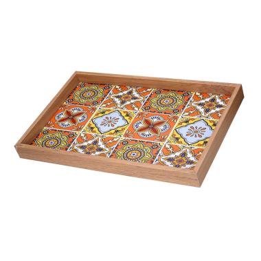 Vassoio Legno Rettangolare Arancione con Bordo Naturale cm.42x27xh3,5 | Vacchetti