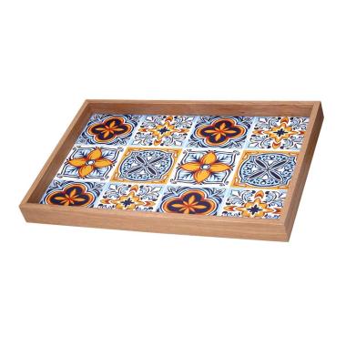 Vassoio Legno Rettangolare Azzurro con Bordo Naturale cm.42x27xh3,5 | Vacchetti