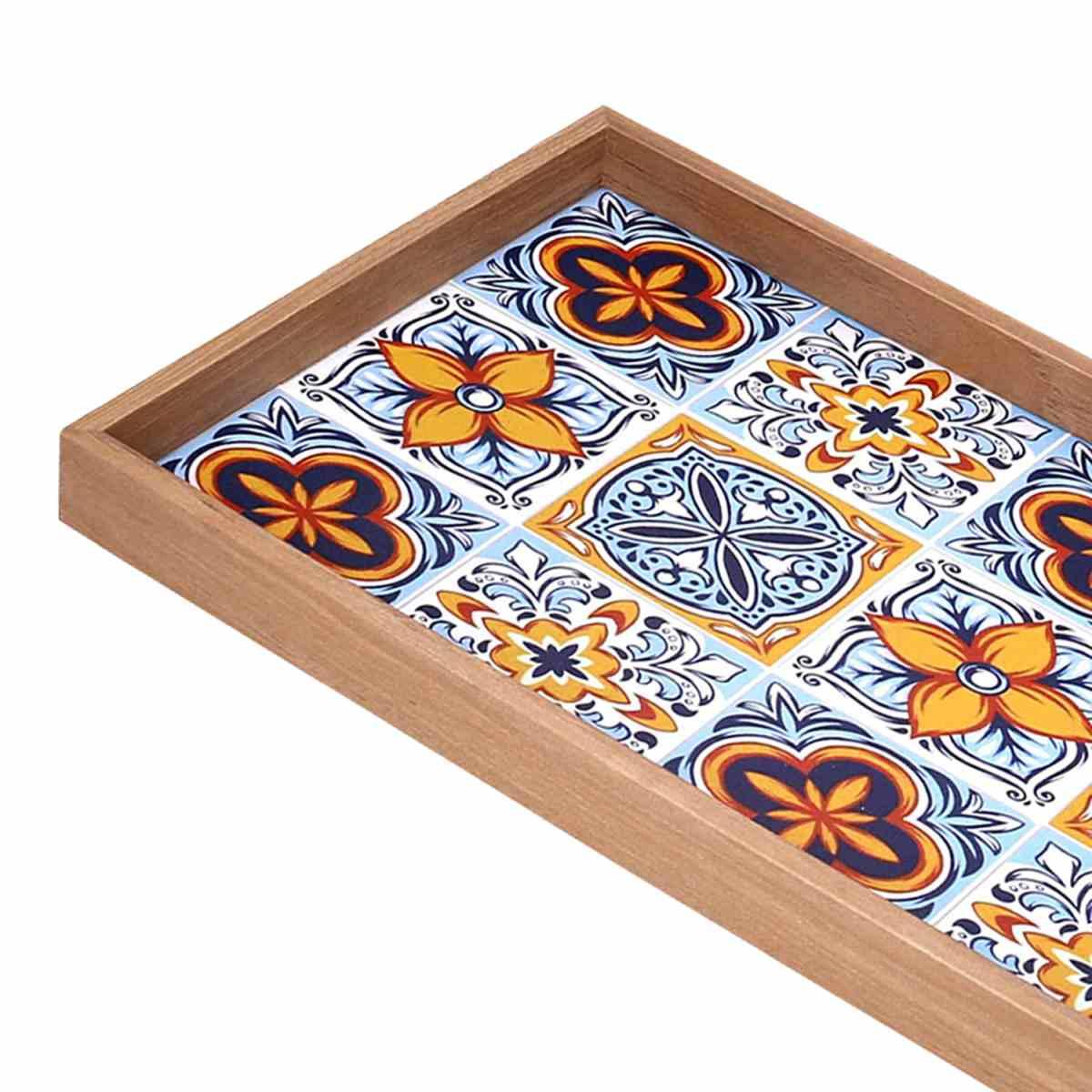 Vassoio Legno Rettangolare Azzurro con Bordo Naturale cm.45x30xh4 | Vacchetti